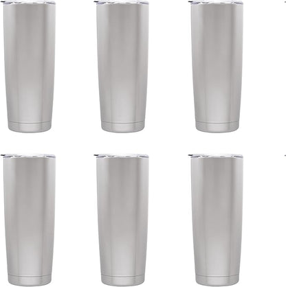 DISCOUNT PROMOS Pipette Stainless Steel Coffee Tumblers 20 oz. Set of 6, Bulk Pack - Double Wall, Perfect for Coffee, Hot Cocoa, Other Hot & Cold Beverages - Silver