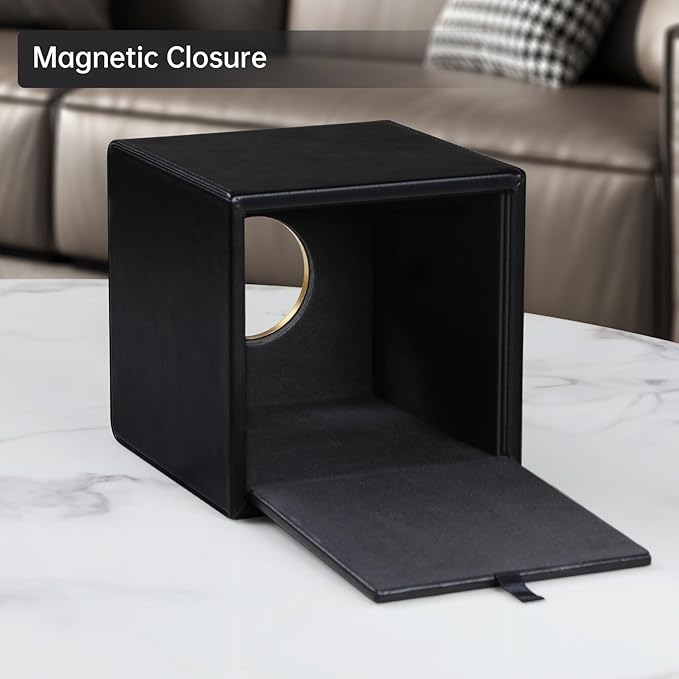 MEIBOOCH Square Tissue Box Cover, Luxury PU Leather Tissue Holder with Magnetic Closure (Black)