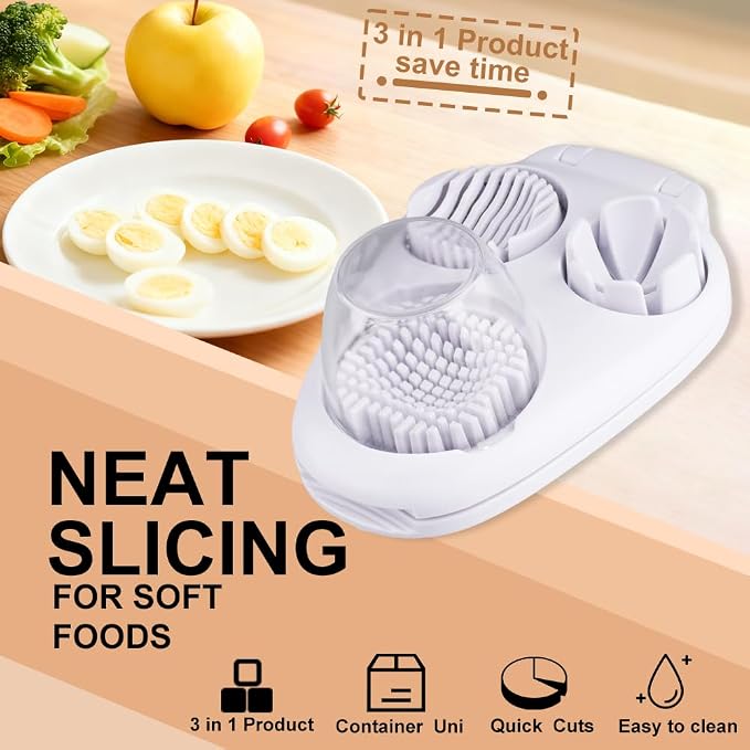 3 in 1 Egg Slicer For Hard Boiled Eggs, 3 Slice Modes Egg Slicer with Stainless Steel Wire Egg Cutter Heavy Duty for Hard Boiled Eggs, Strawberry, Grape, Kitchen Dicer Tool