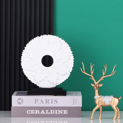 White Home Decor Sculpture, Unique Round line Statue, Modern Home Decor, Decorative Panel Statue for Living Room tv Cabinet, Office, Coffee Table, Dining Table Center White Decor