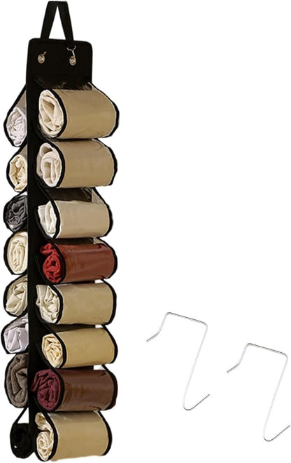 Hanging Legging Storage Organizer with 16 Pockets Black Foldable Compartment Storage Hanger for Shirts Jeans Towels Underwear