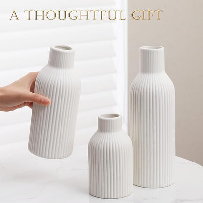 Ceramic Vase Set of 3 - Handcrafted Ceramic Vases for Home Decor & Shelf - Modern Farmhouse Decor for Kitchen, Office, Bedroom & Living Room Decorative Objects for Mantel, Table Centerpieces