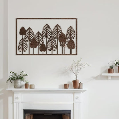 SIGNLEADER Metal Wall Decor Leaf Forest Minimalist Modern Abstract Wall Sculpture Hangings Home Decoration for Living Room, Bedroom, Bathroom, Kitchen, Outdoor - 24" Bronze