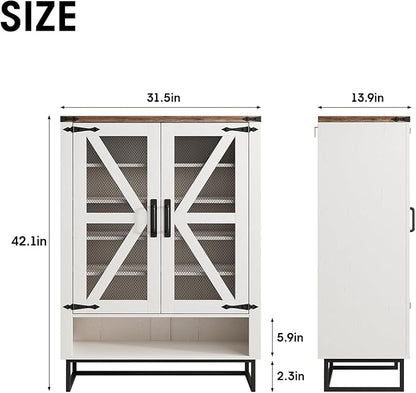 Maupvit 42.1" Farmhouse Shoe Cabinet with Ventilated Mesh Doors, 6-Tier Shoe Storage Cabinet with Adjustable Shelves & Metal Legs, Rustic Wooden Shoe Rack Organizer for Entryway, Hallway, Foyer, White
