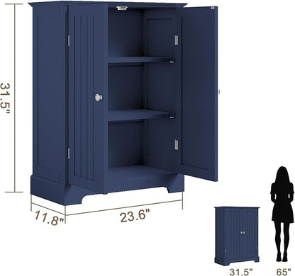 ChooChoo Bathroom Floor Cabinet, Modern Bathroom Storage Cabinet with 2 Doors and Adjustable Shelves, Freestanding Cupboard for Living Room, Blue