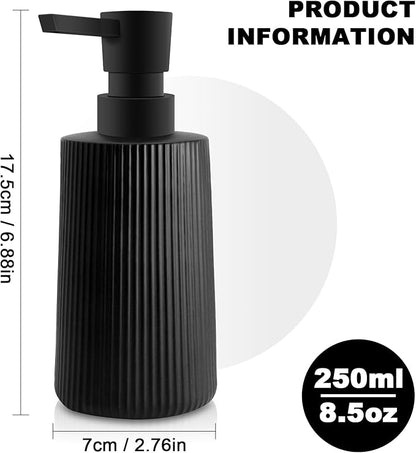 2 Pack Glass Small Soap Dispenser for Bathroom and Kitchen 250ml/8.5oz Dish Soap Dispenser Modern Farmhouse Striped Style Hand Soap Dish Soap Dispenser with Pump (Black)