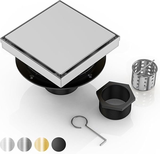 DLONE Square Shower Drain | 6 Inch AISI 304 Stainless Steel Shower Drain with Tile Insert Panel, Shower Floor Drain in Bathroom, Balcony etc (Brushed Nickel)