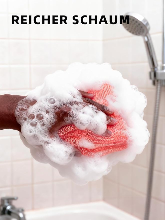 Cleangor 2Pcs African Net Sponge Authentic with Knots - Exfoliating Body | Scrubber for All Skin Types, African Bath Sponge, Wash Cloth, Gentle Exfoliation Shower Rag for Women Daily Use