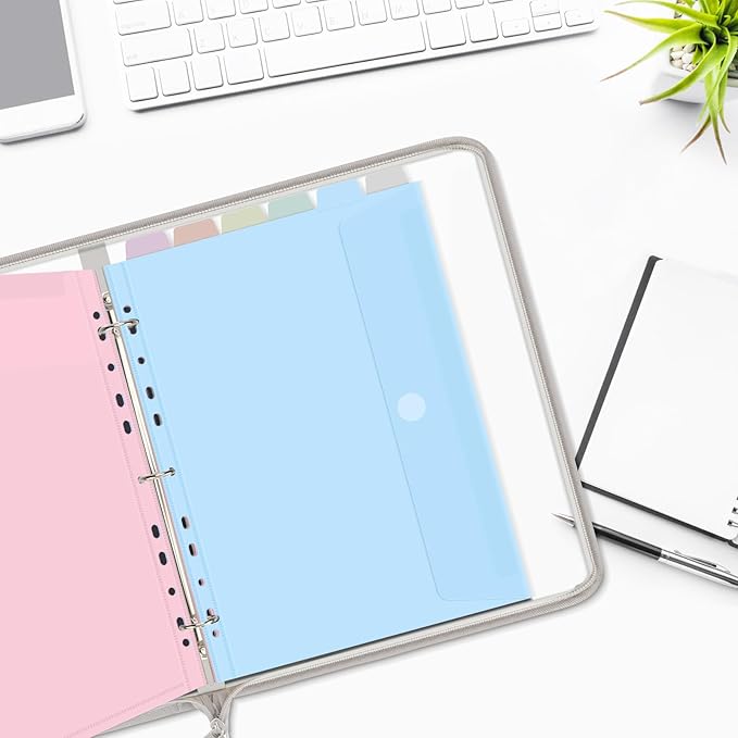 Uquelic Document Organizer, Soft PVC Binder with 12 Colorful Pockets - Zipper Binder 3 Ring with Dividers Letter Size (11'' x 8.5'')-Large Capacity Cute Folder for School, Office & Home Use (Grey)
