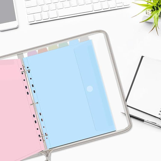 Uquelic Document Organizer, Soft PVC Binder with 12 Colorful Pockets - Zipper Binder 3 Ring with Dividers Letter Size (11'' x 8.5'')-Large Capacity Cute Folder for School, Office & Home Use (Grey)