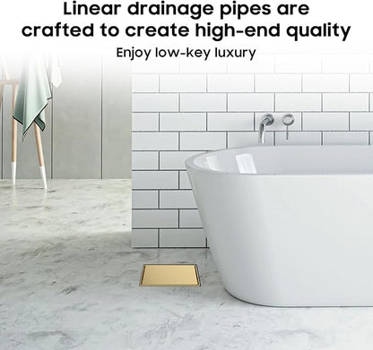 DLONE Square Shower Drain | 6 Inch Brushed Gold AISI 304 Stainless Steel Shower Drain with 2-in-1 Tile Insert Panel, Shower Floor Drain in Bathroom, Balcony etc