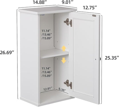 Over The Toilet Storage Cabinet, Above Toilet Organizer with Rattan Door, Modern White Finish, 13x25 inch Space Saving Bathroom Medicine Cabinet