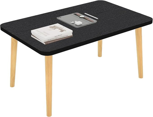 Square Coffee Table Low Table with 4 Solid Wood Sturdy Legs,Floor Table Desk for Sitting on The Floor,19.7"D x 31.5"W x 16"H Inches,Living Room/Toy room Furniture,Rental house Furniture(Black-Square)
