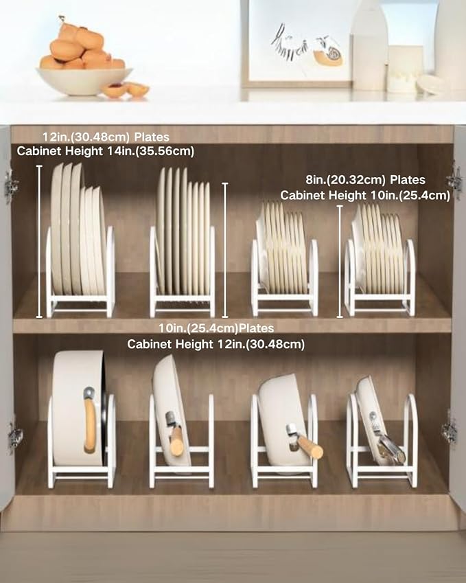 2 Pack Kitchen Plate Holder Organizer for Cabinet Space Saver Dinner Dish Storage Rack Upright Dish Drying Racks Metal Plate Dish Racks Stand for Cupboard and Countertop Rustproof Large White