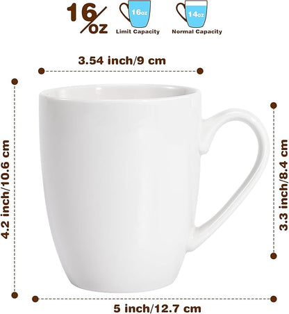 Urbanstrive 16 oz Large Coffee Mug with Handle Tea Cup Novelty Coffee Cup Idea Gift for Men Women Office Work, White (White)