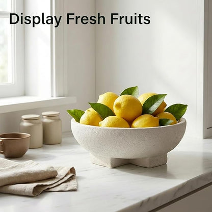 FESTGLOX Large Decorative Bowls, Beige White Decorative Fruit Bowl for Kitchen Counter, Resin Pedestal Entryway Key Bowls for Home Decor, Modern Coffee Table Bowl for Purse, Candy, Jewelry