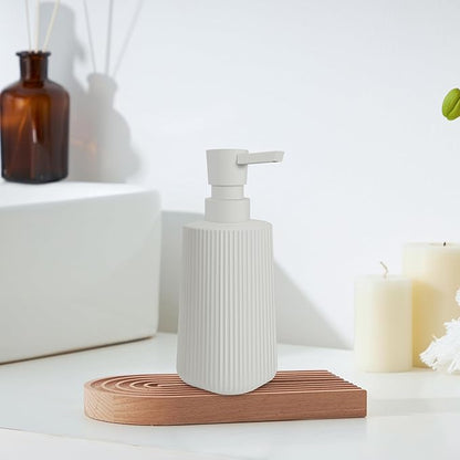 2 Pack Glass Small Soap Dispenser for Bathroom and Kitchen 250ml/8.5oz Dish Soap Dispenser Modern Farmhouse Striped Style Hand Soap Dish Soap Dispenser with Pump (Beige)