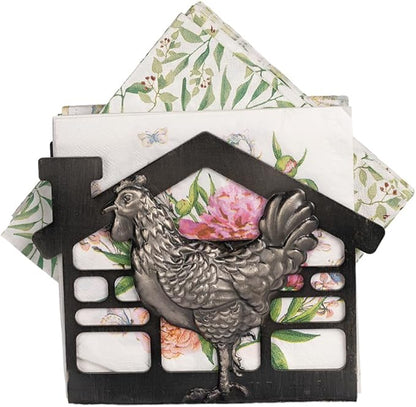 Metal Napkin Holder for Table, Antique Rooster Decorative Farm Style, Rustic Vertical Tissue Paper Napkins Holder for Paper Napkins (Rooster/Black)