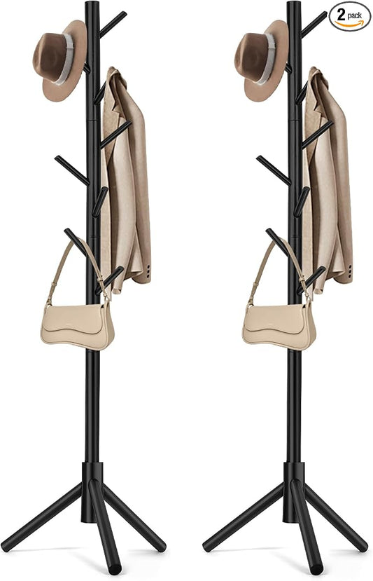 WANGMUXIA 2 PCS Coat Rack, Freestanding Coat Rack with 8 Hooks and 3 Adjustable Size Tree Coat Racks for Bedroom, Hallway, Entrance, Office, for Hats, Coats, Scarves, Handbags