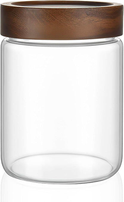 18 oz/550 ml Clear Glass Storage Canister with Airtight Wooden Lid, Small Overnight Oats Containers, Cute Decorative Salad Jar for Snacks Yogurt Spice Sugar Cereal Fruit Coffee Tea