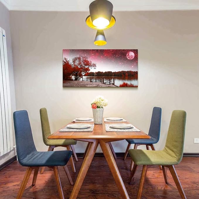 Print Artwork Wall Art Decor Poster for living room Red tree moon starry sky red landscape painting bathroom Wall Art for bedroom Canvas Prints Picture Works Ready to Hang Office Home decorations