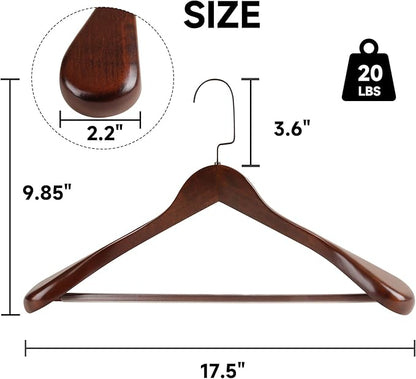 36-Pack Premium Wide Shoulder Wooden Suit Hangers, 17.5" Heavy-Duty Solid Wood Coat Hangers with Pant Bar for Men's Heavy Garments, Blazers, Jackets (Walnut)