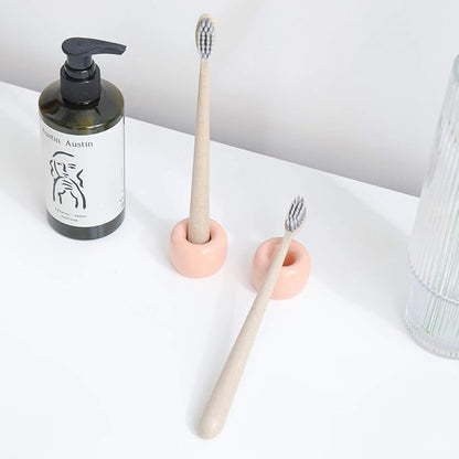 AirMoon Mini Ceramic Toothbrush Holder for Bathroom - Peach Small Countertop Organizer, Easy Clean Toothbrush Stand, Suit for Electric Toothbrush Head, Pens & Coffee Spoon, Pack of 2