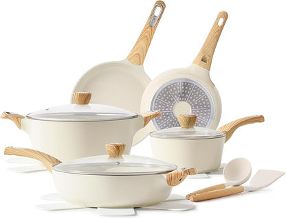 SENSARTE Ceramic Cookware Sets, Pots and Pans Set Non stick, 14 Piece Induction Cookware, Non toxic Healthy Non Stick Kitchen Cooking Set, with Frying Pans Set, PFAS PTFE PFOA PFOS Free