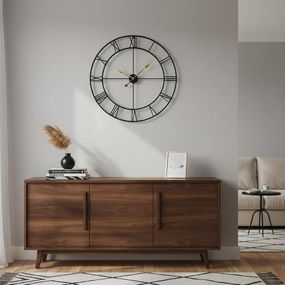 Zabiki 32 Inch Large Wall Clock Modern, Oversized Roman Vintage Farmhouse Decorative Black Metal Wall Clock for Living Room Decor, Xmas, Birthday Gift
