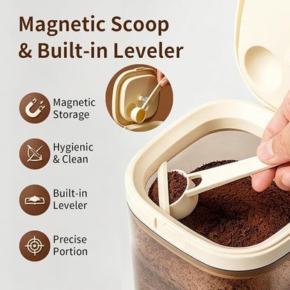 Airtight Food Storage Container with Magnetic Scoop & Built-in Leveler, 1200ML Coffee Storage Container with Date Tracker, BPA Free UV Blocking Food Container for Coffee Beans, Ground Coffee, Tea