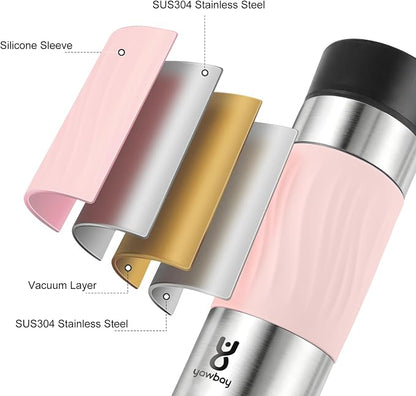Travel Coffee Mug with 360°Lid, Travel Coffee Tumbler 16 oz Leak Proof, Stainless Steel Insulated Travel Mugs for Hot and Cold Spill Proof Leak Proof(Pink)