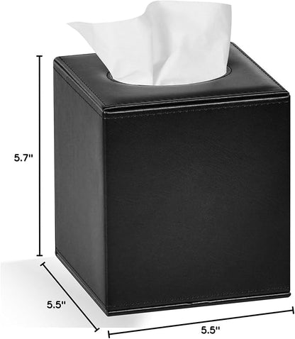 Tissue Box Cover Square Tissue Box Holder for Bathroom (Black)