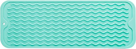 Silicone Dish Drying Mat for Multiple Usage,Easy clean,Eco-friendly,Heat-resistant Silicone Mat for Kitchen Counter,Sink,Bar,Bottle,or Cup Mint M 17 inches x 6 inches