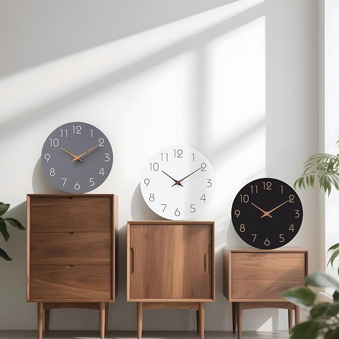 Mosewa Large Wall Clock 16 Inch Gray Modern Silent Non Ticking Battery Operated Decorative for Bedroom Bathroom Living Room Kitchen Home Office Hotel