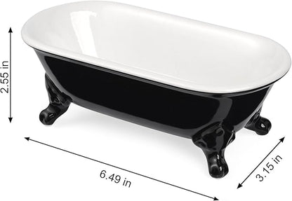 6.5" Ceramic Mini Decorative Clawfoot Bathtub Bar Soap Dish, Kitchen Sponge Holder and Shower Tray for Bathroom, 1 Pack(Black)
