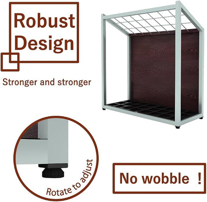 AKIRA Large Capacity Umbrella Stand for 24-Umbrellas Modern Brown Wood Grain & Black Metal Entryway Organizer Rack Holder for Office or Lobby, Model US-US-0625-BKDB