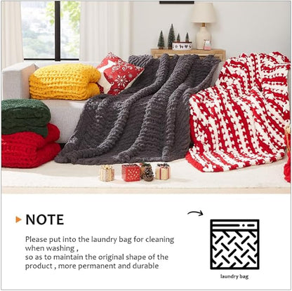 L'AGRATY Chunky Knit Blanket Throw: 80''x90'' Chenille Chunky Knitted Throw Blankets for Bed Couch - Handmade Thick Big Cable Knit Blanket - Large Crochet Rope Blankets for Home Decor(Pink)