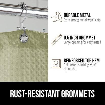 GORILLA GRIP Waffle Shower Curtain, Thick Weighted Fabric, Wrinkle and Rust Resistant, Classic Hotel Quality Design, Heavy Duty Long Curtains for Bathroom Showers, Bath Tubs, Machine Wash, 72x72, Sage