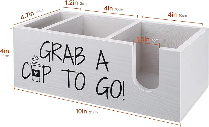 Coffee Station Organizer for Cup and lid Storage Box, Farmhouse Wood Coffee Bar Accessories Disposable Cup Holder for Counter Decor - White