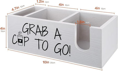 Coffee Station Organizer for Cup and lid Storage Box, Farmhouse Wood Coffee Bar Accessories Disposable Cup Holder for Counter Decor - White