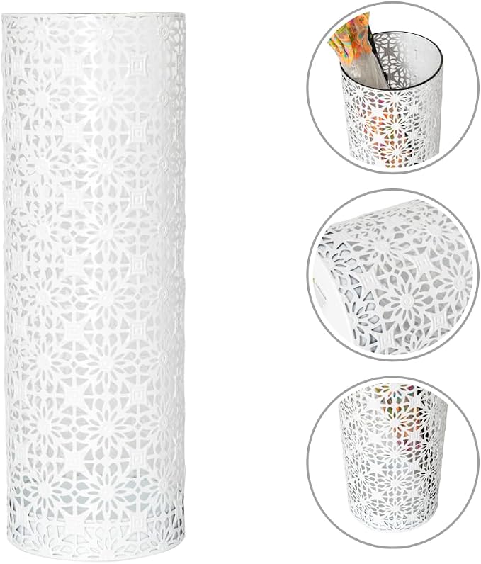 Concepts 8x20 inch Heavy Duty Metal Umbrella Stand - Durable Storage Holder for Umbrellas - Indoor and Outdoor Use - Stylish and Modern Organizer for Entryways. (White Flower Lace)