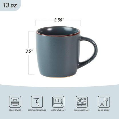 famiware Mercury Coffee Mugs 13 oz, Coffee Mugs Set of 4 with Handle, Cups for Latte, Hot Tea, Cappuccino, Mocha, Cocoa, Charcoal