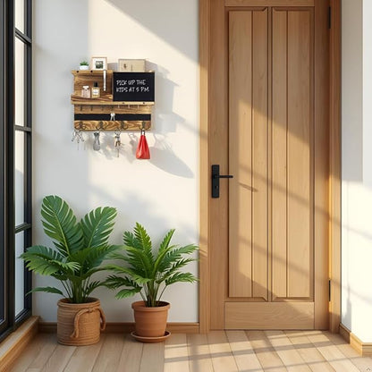 Key Holder for Wall Mount with Shelf and Mail Organizer, Key and Mail Holder with 16 Hooks, Farmhouse Entryway Organizer, Home Decor Rack(Pine Wood, Wood Color)