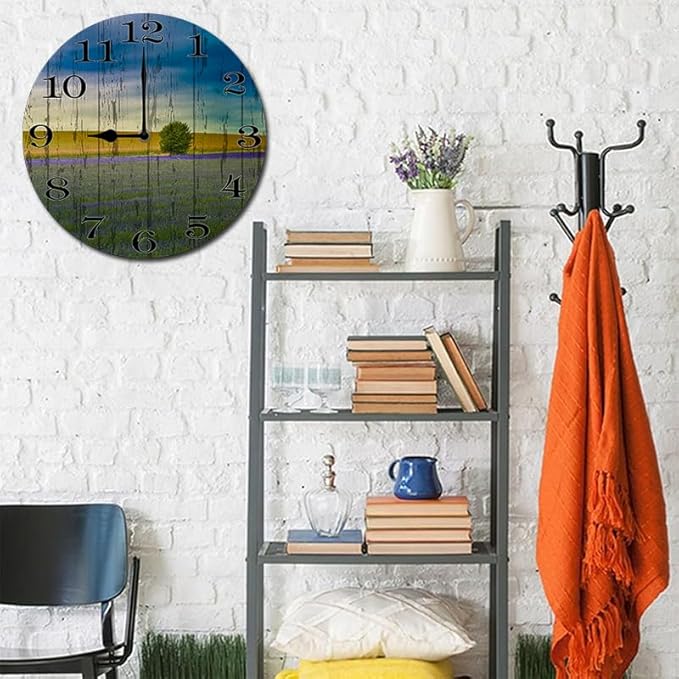 Natural Scenery Wall Clock 10 Inch Silent Non Ticking Battery Operated Wooden Modern Office Simple Minimalist Clock Decorative for Kitchen Home Bathroom Living Room