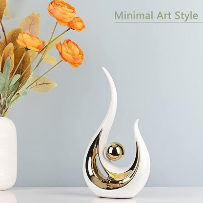 LCCCK White Gold Abstract Figurine Statues for Home Decor – Modern Ceramic Sculpture Accent, Decorative Statues for Living Room, Shelf, TV Stand, Office or Coffee Table Centerpiece Art Decoration