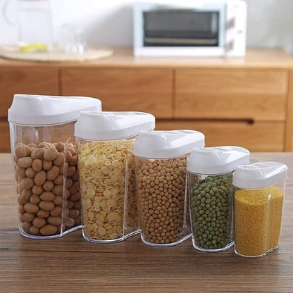 BPA-Free Plastic Sealing Canister Set (5-Piece) for Grains, Snacks, Nuts, Coffee - Clear Kitchen Storage Containers