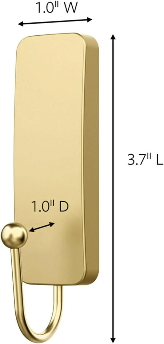 Command Medium Satin Brass Hooks, 1 Hook and 1 Strip, Damage-Free Hanging Wall Hook with Adhesive Strips, No Tools Coat Hooks for Hanging Home Decor, Holds up to 3 lb