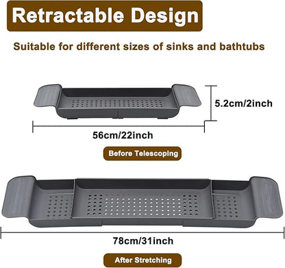 Expandable Drain Bath Shelf Caddy Tray, Multifunctional Plastic Bathtub Tray Bathroom Organizer Simple Stylish Bathtub Storage Rack for Candle Towel, Book, Wine, Phone, Shower (Grey - 1pcs)