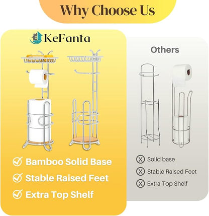 Toilet Paper Holder Stand, Free Standing Tissue Roll Storage Rack with Shelf for Bathroom, Chrome