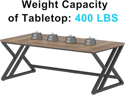 LVB Rustic Large Computer Desk, Industrial Extra Long Home Office Desk, Wood Pc Writing Work Study Computer Table Desk, Farmhouse Workstation Gaming Executive Desk for 2 Person, Rustic Oak, 70 Inch
